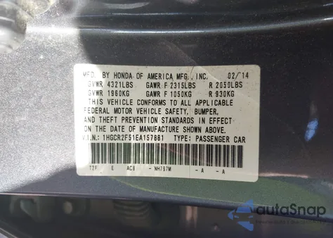2014 Honda Accord Sport from USA, damaged, VIN 1HGCR2F51EA157881